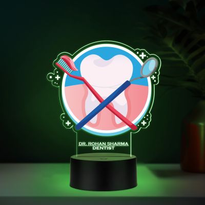 Personalized Dentist LED Night Lamp with Tooth and Dental Tools Design, Color Changing Acrylic Light with Black Base Gift for Dentist Nightlight for Dental Clinic